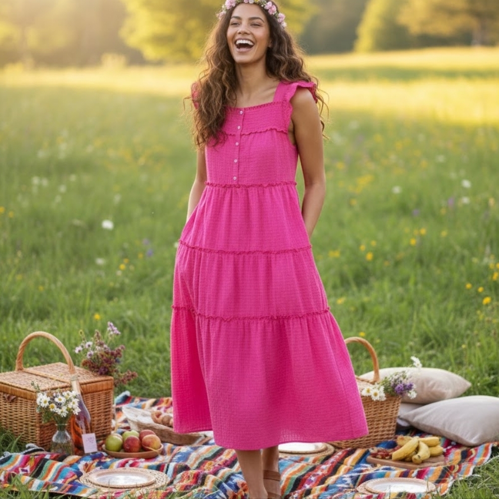 Old Navy Seersucket Tiered Midi Dress Size XL